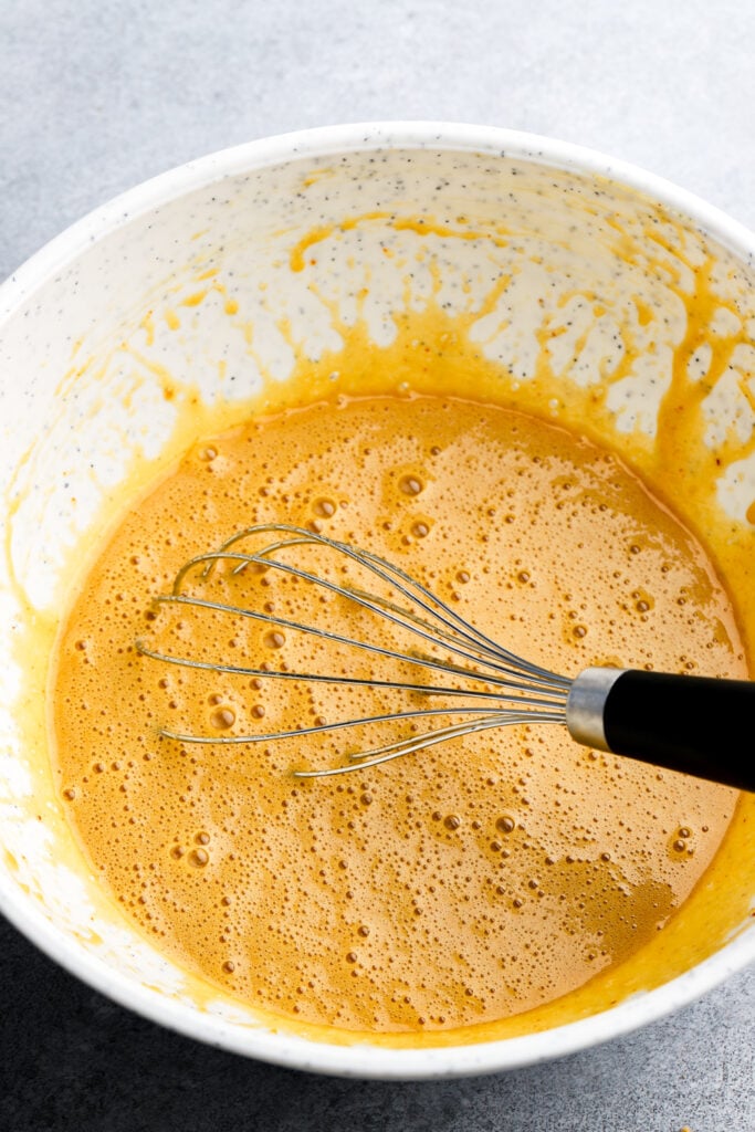 eggs mixed into the batter, one at a time