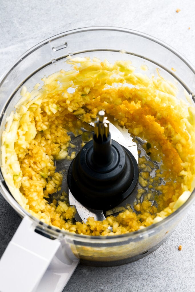 shredded apples in food processor
