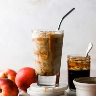 iced apple crisp macchiato with spiced caramel drizzle