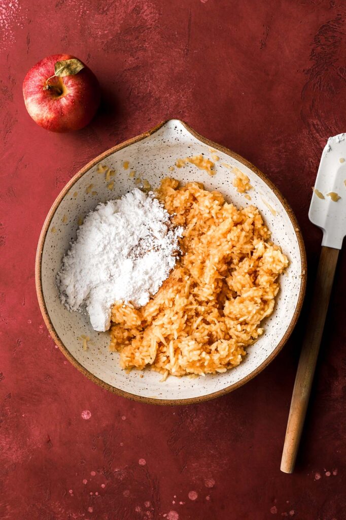 shredded apples with powdered sugar and cinnamon