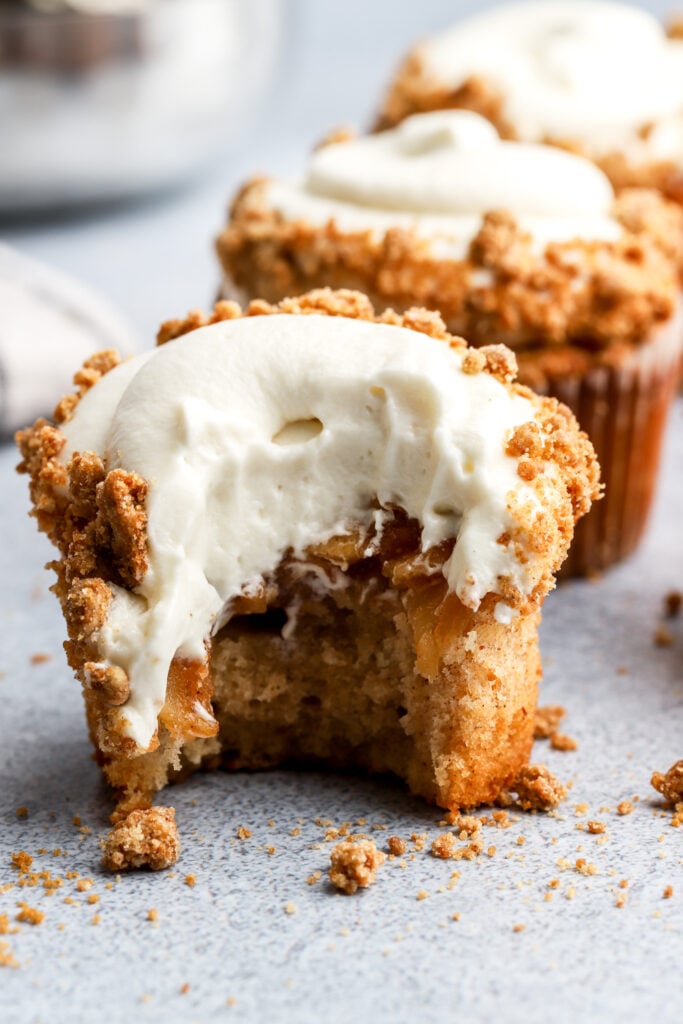 apple pie cupcakes with a bite taken out