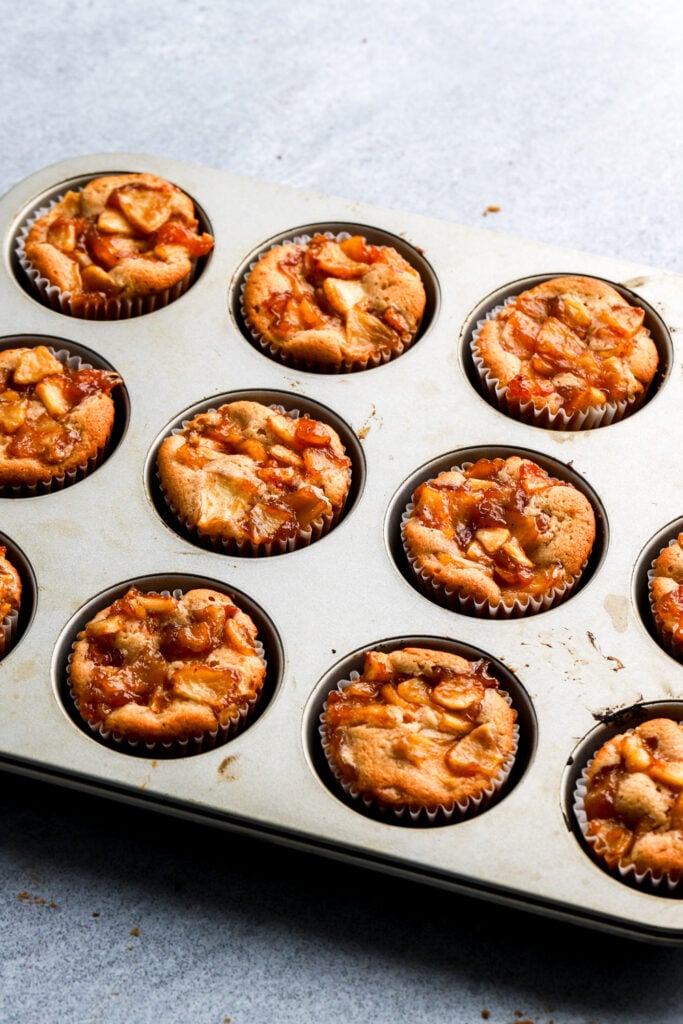 apple pie topping on top of cupcakes after baking