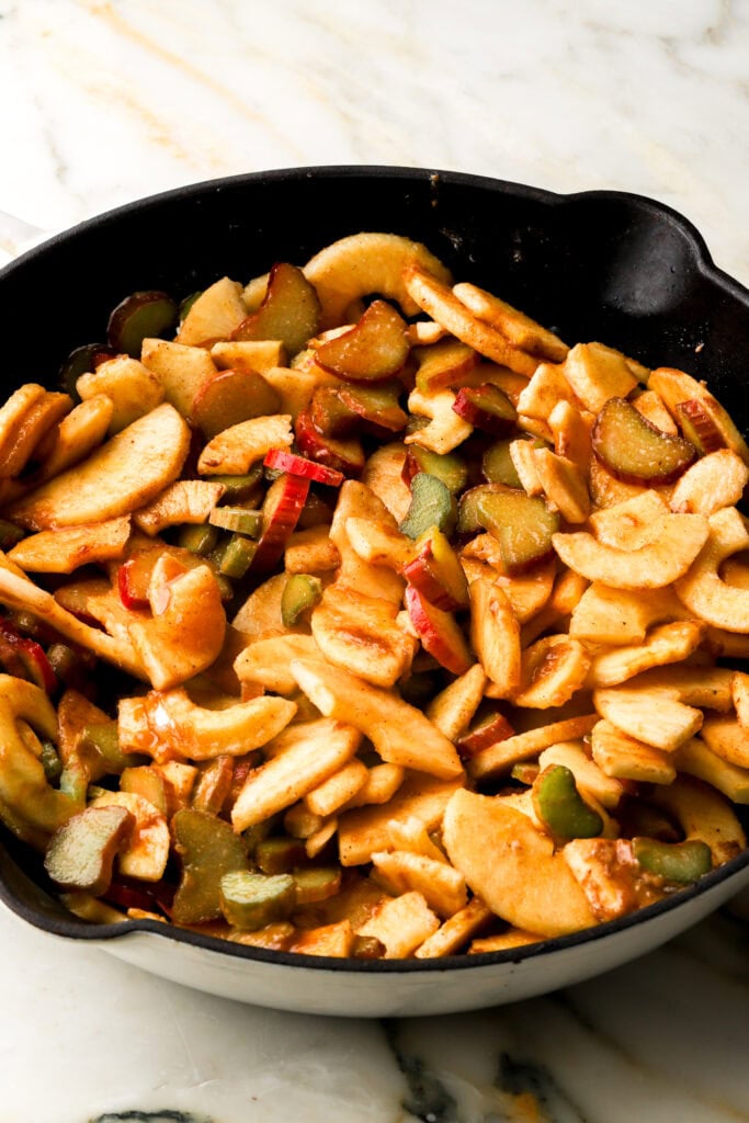 apples and rhubarb tossed with the rest of the ingredients