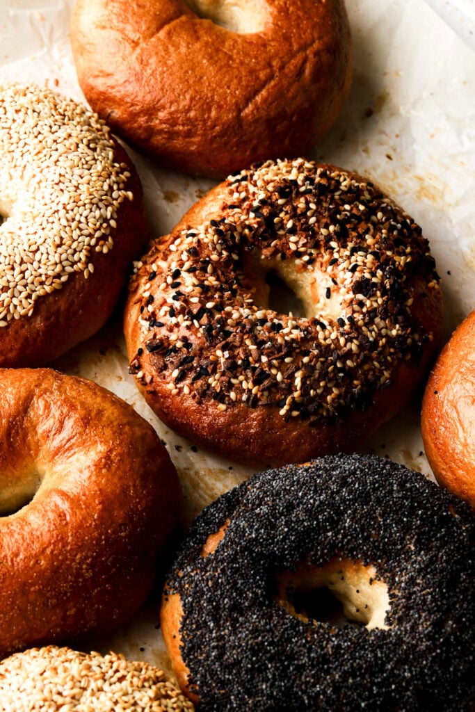 Homemade bagels covered in everything seasonsing