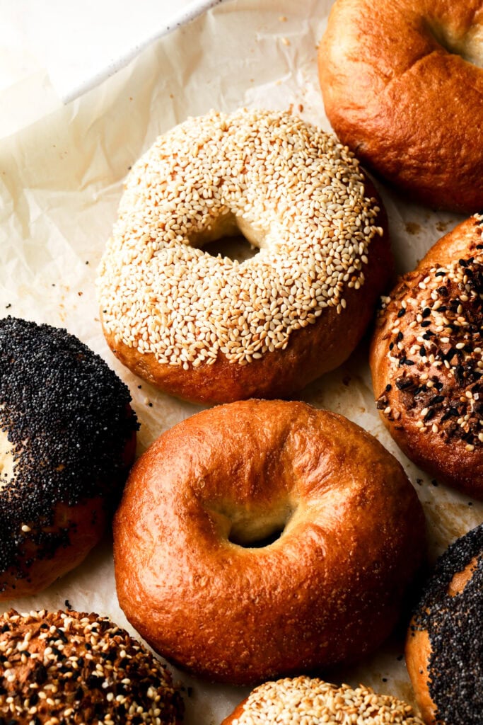 bagels covered in sesame seeds and poppy seeds