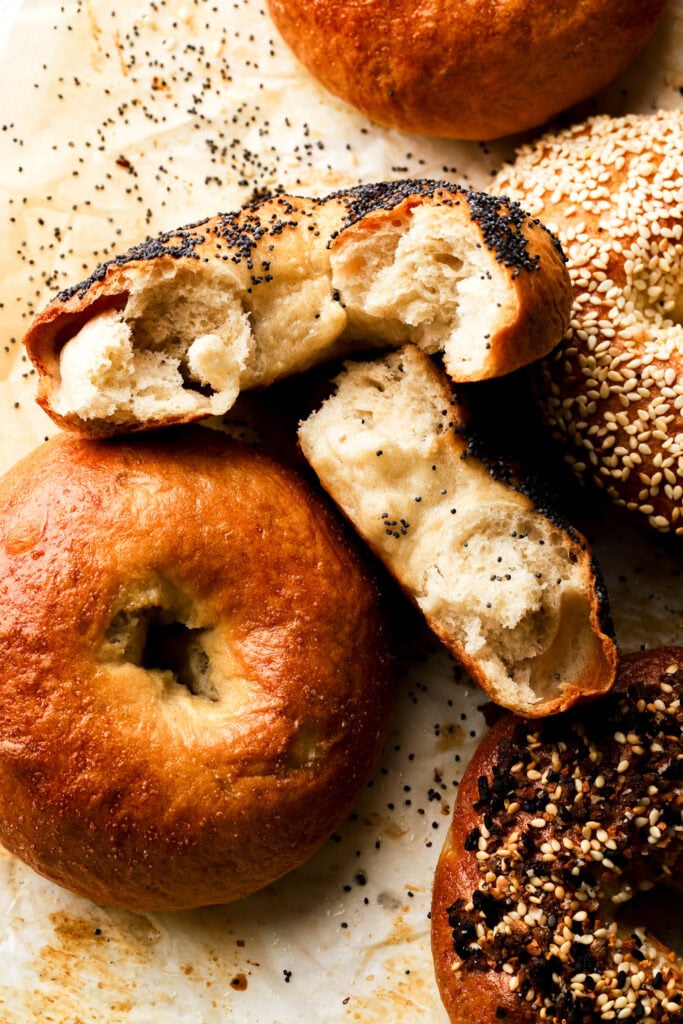 bagel ripped in half to show inside