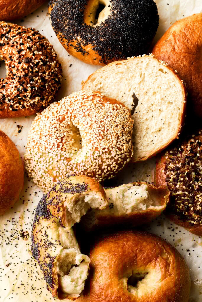 bagel cut in half to show texture inside