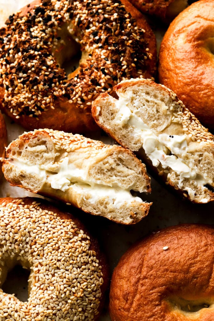  bagel cut in half and stuffed with cream cheese