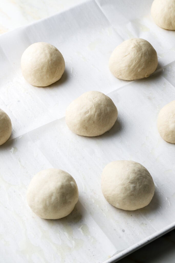 dough split and rolled into balls