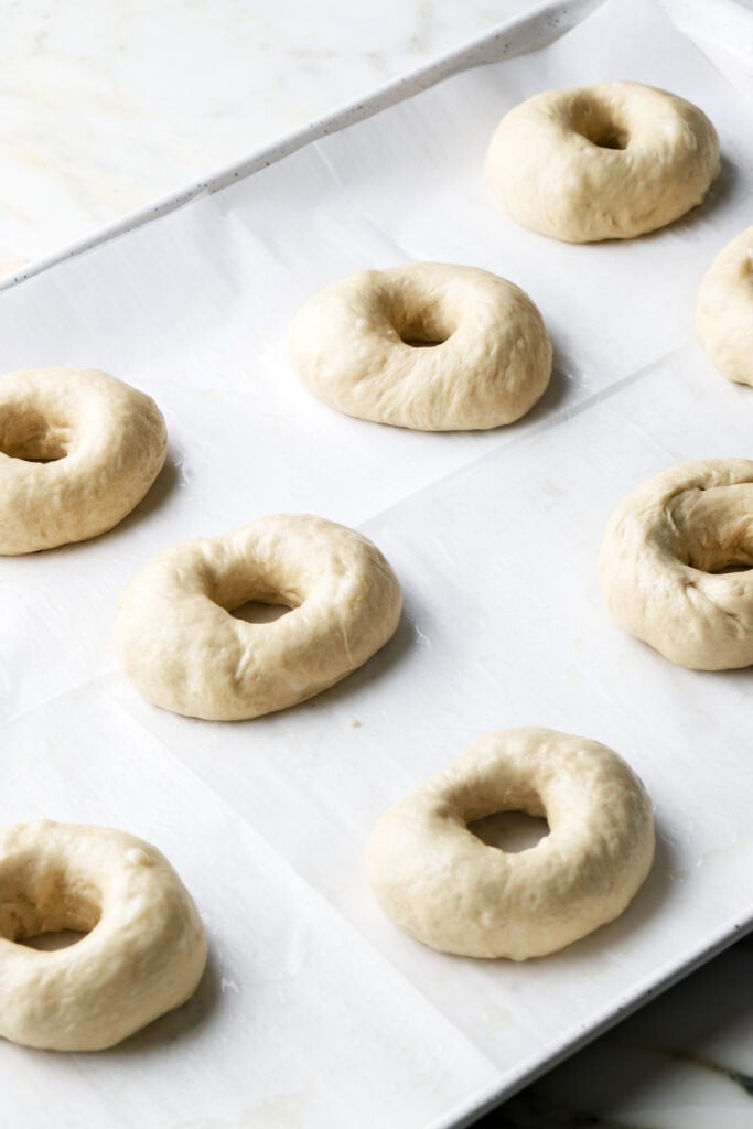 hole created in the center of bagel dough balls