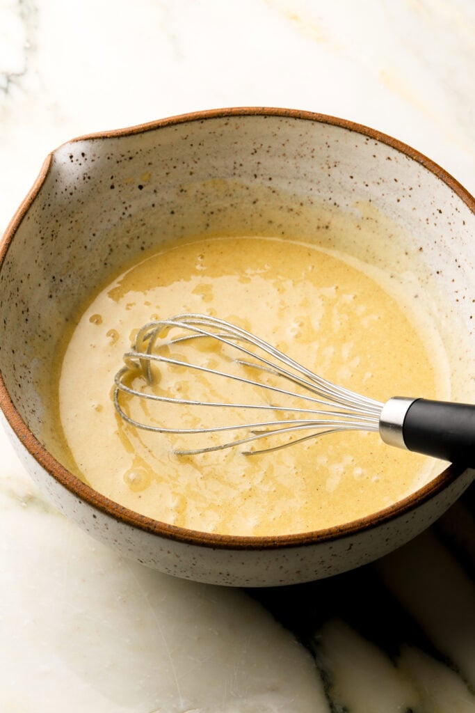 oil, sugar and eggs whisked together
