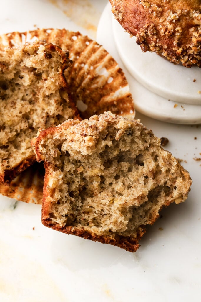 muffins ripped in half to show the inside