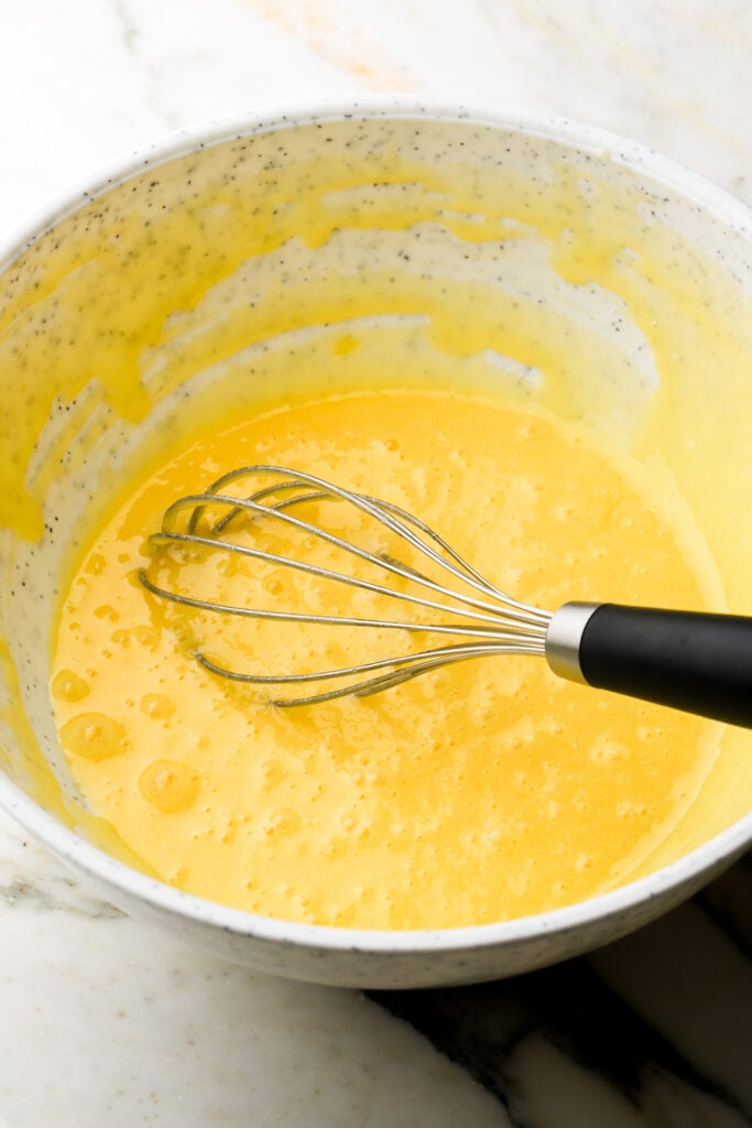 eggs added to sugar and oil