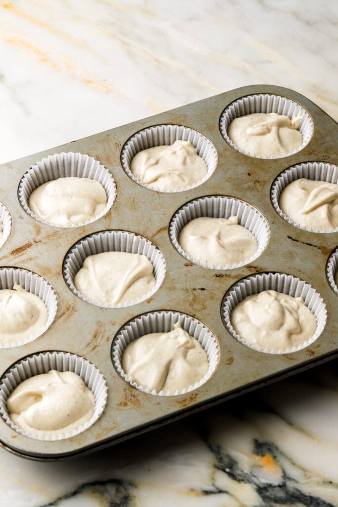 cupcake batter in pan before baking