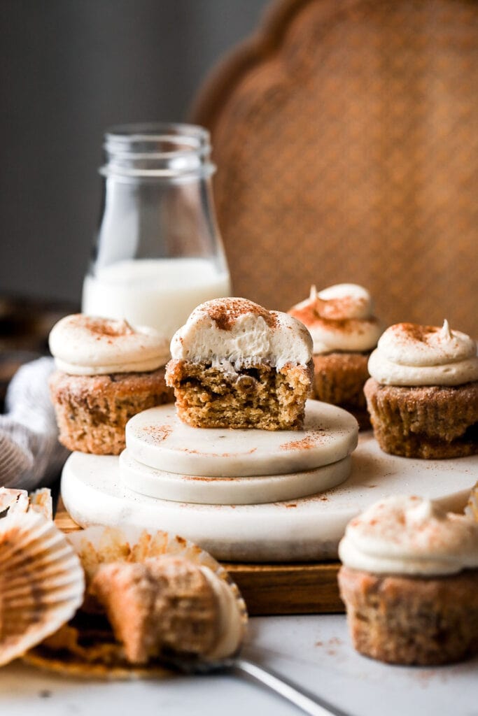 inside shot of banana snickerdoodle cupcakes