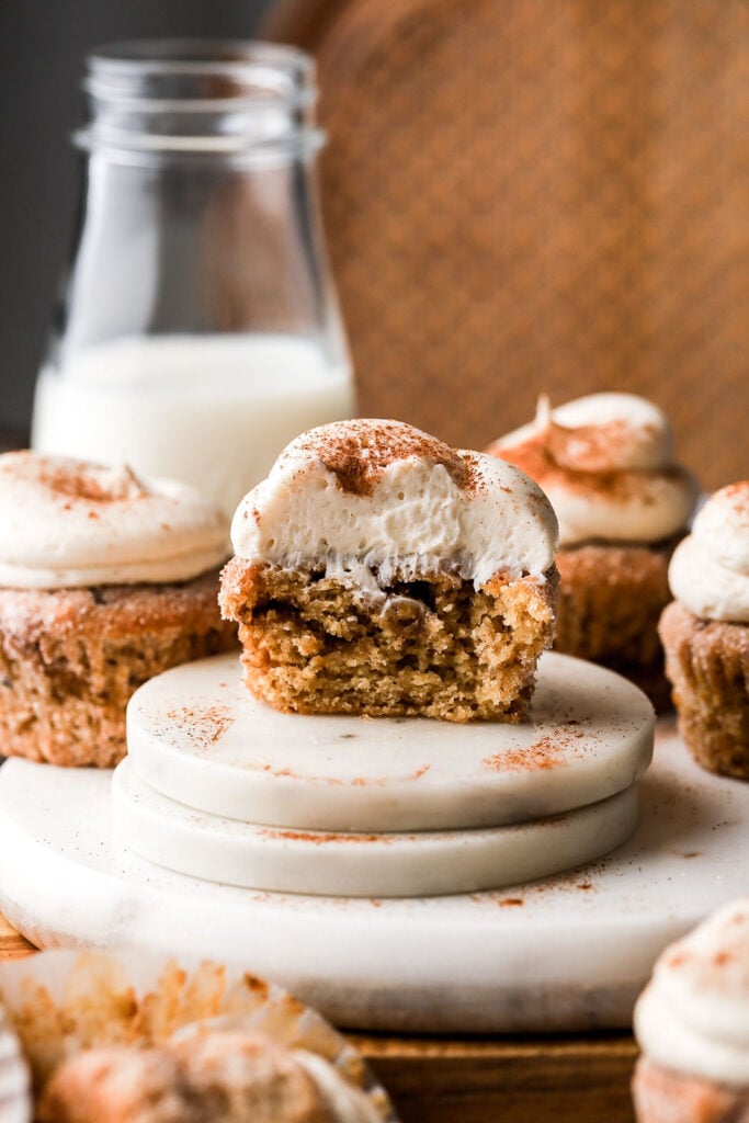inside shot of banana snickerdoodle cupcakes