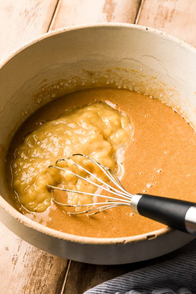 add the bananas and whisk until it's smooth