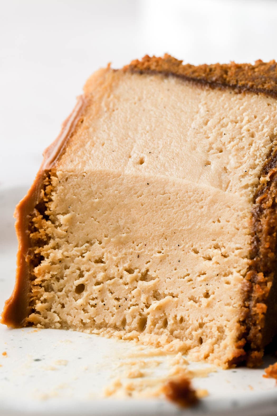 close up of creamy cheesecake slice 