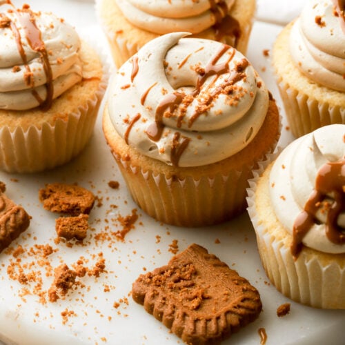 biscoff cupcakes on a marble