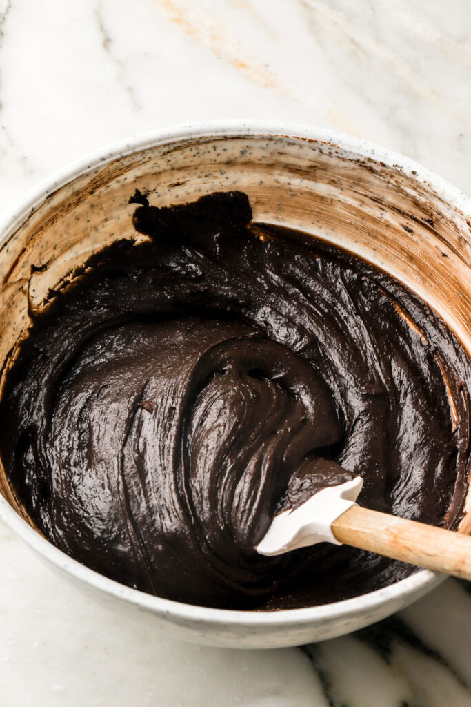 flour and salt mixed into the brownie batter