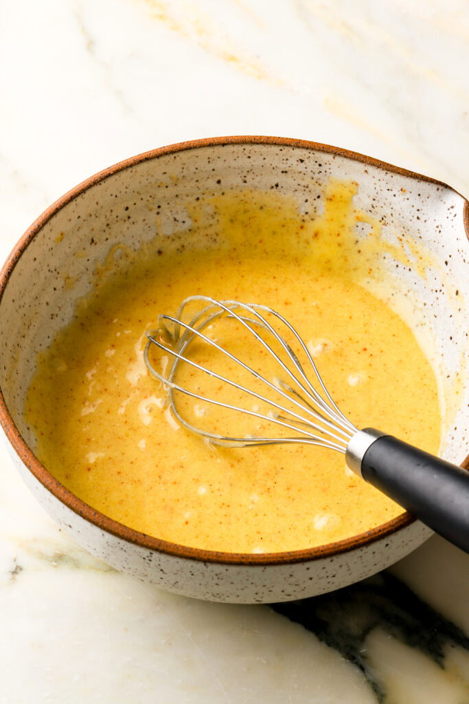 brown butter, sugar, egg and vanilla whisked well