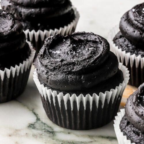 Black cocoa cupcakes with black cocoa frosting