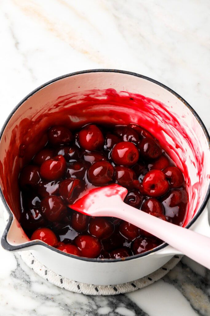cherries cooked just until soft and sauce is thickened