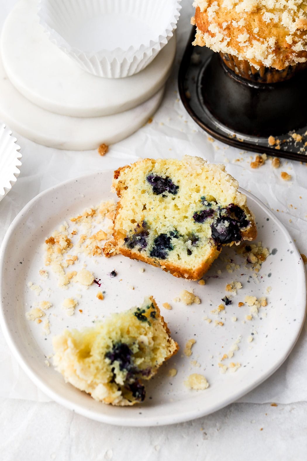 blueberry white chocolate muffins cut open