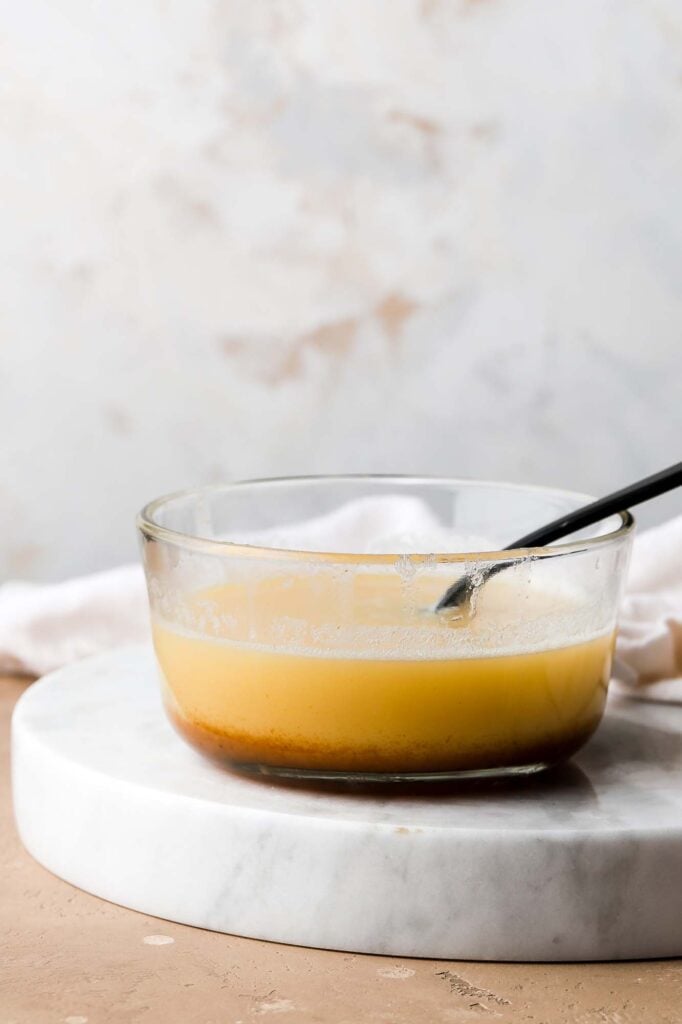 room temperature brown butter with milk solids on the bottom