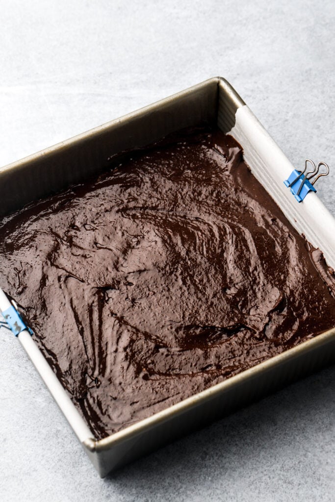 brownie batter in pan