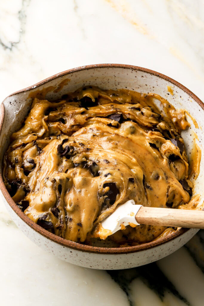 chocolate chunks folded into the cookie dough 