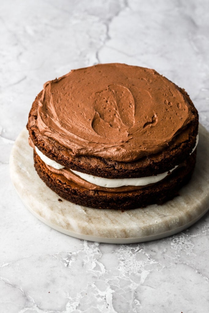 brownie frosted with chocolate frosting layer