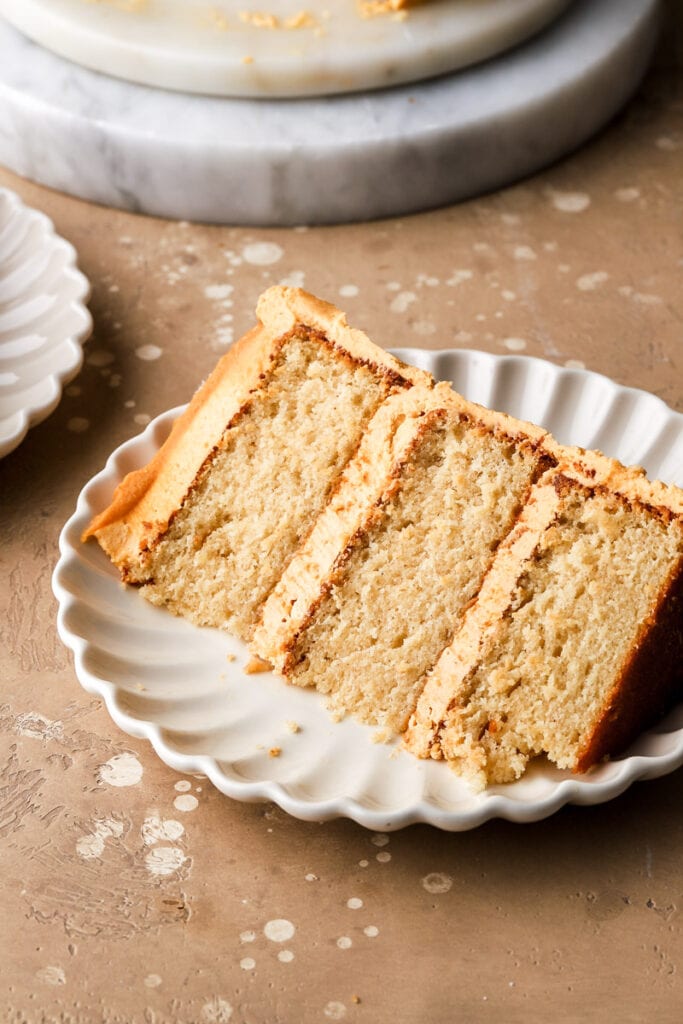  slice of butterscotch cake on a plate 