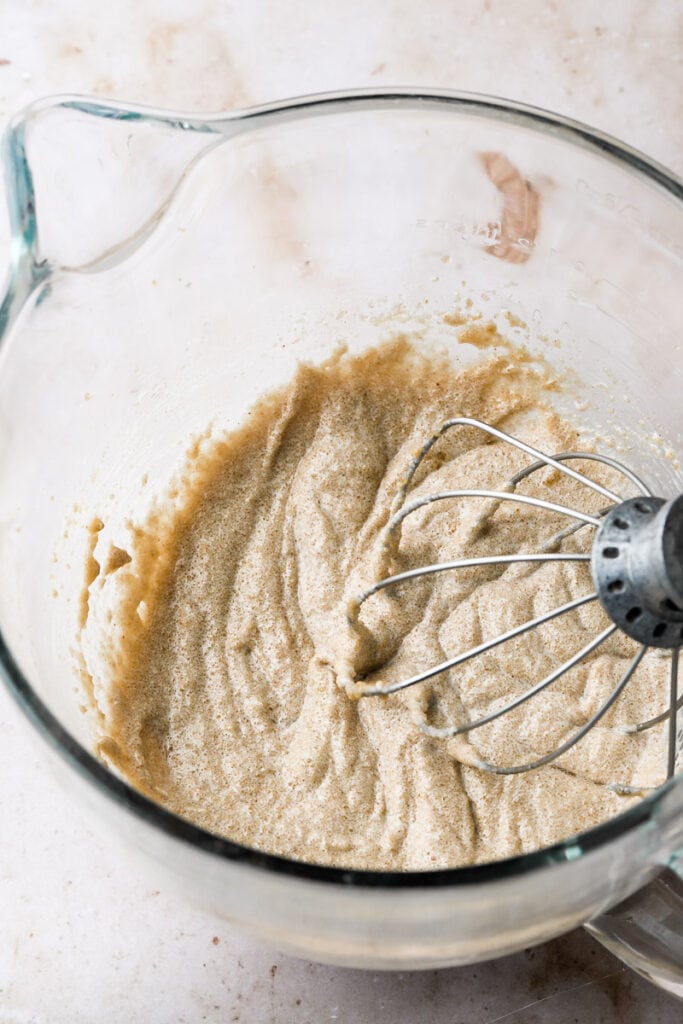 brown butter, sugar and oil beat together in a bowl