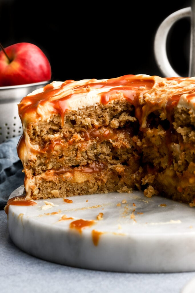 inside shot of caramel apple cake 