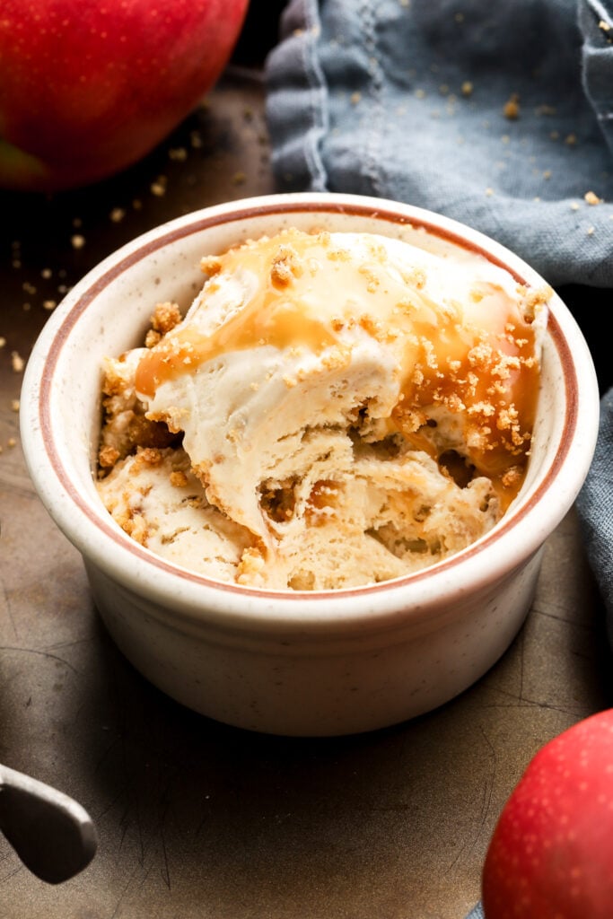 apple ice cream scooped into a small cup