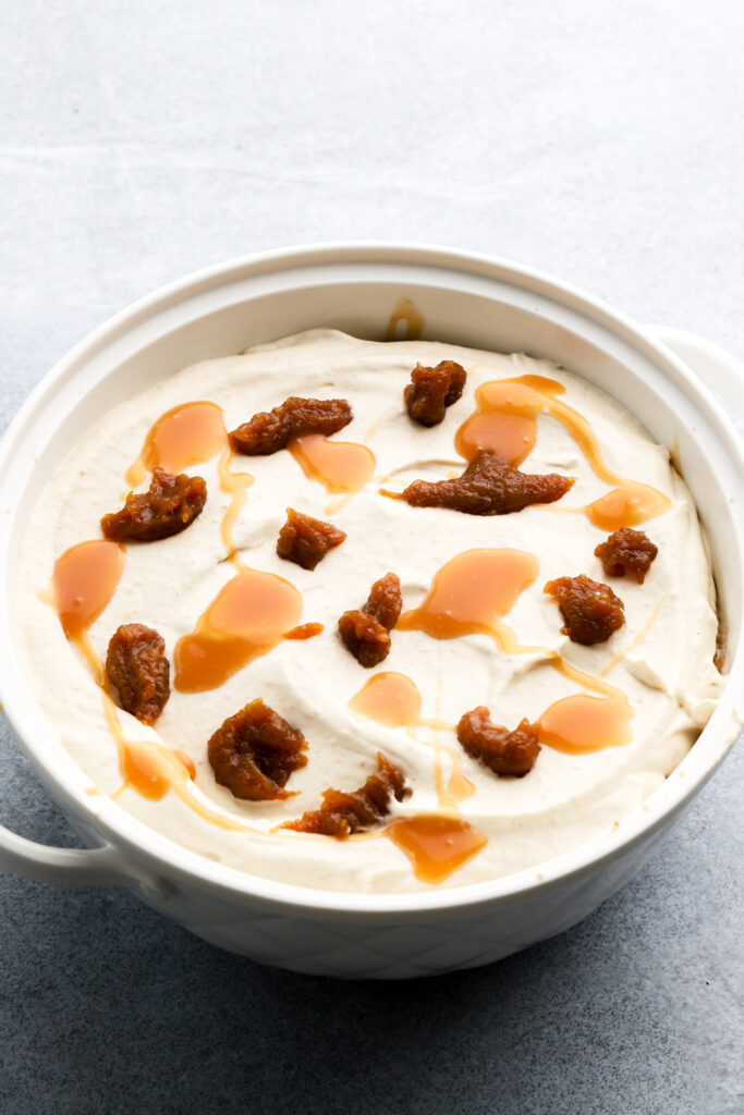 ice cream with globs of apple butter and caramel