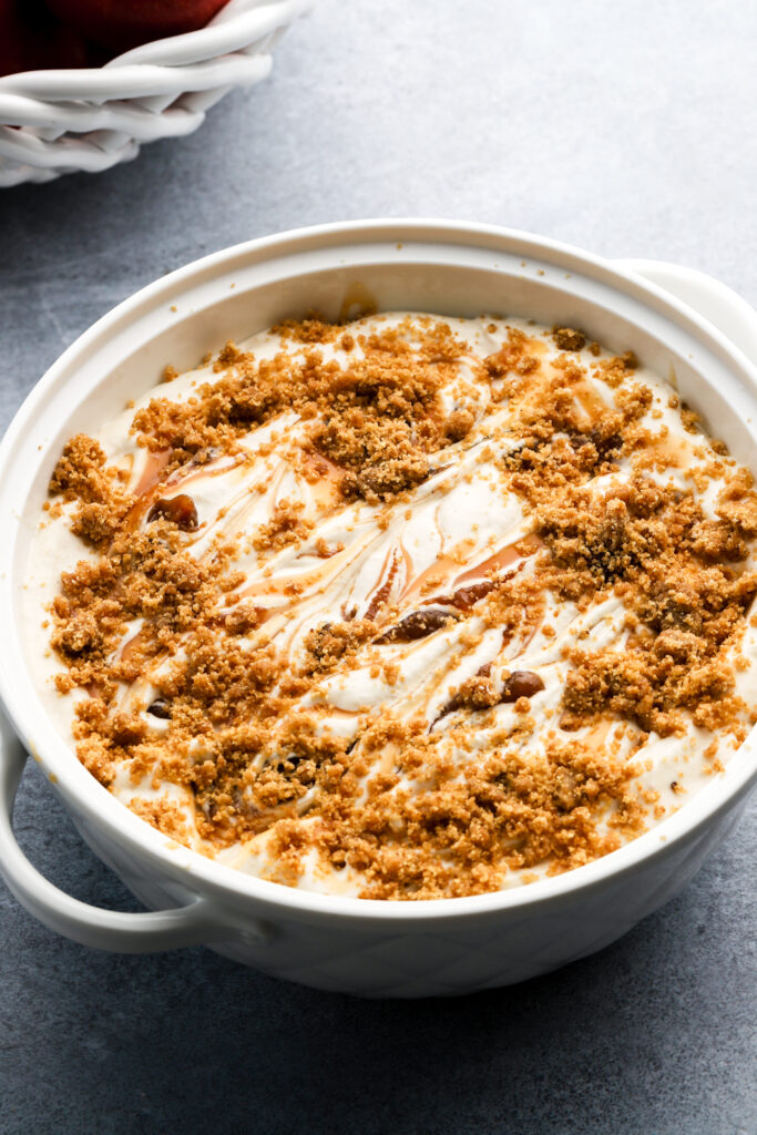 graham cracker streusel on top of apple ice cream