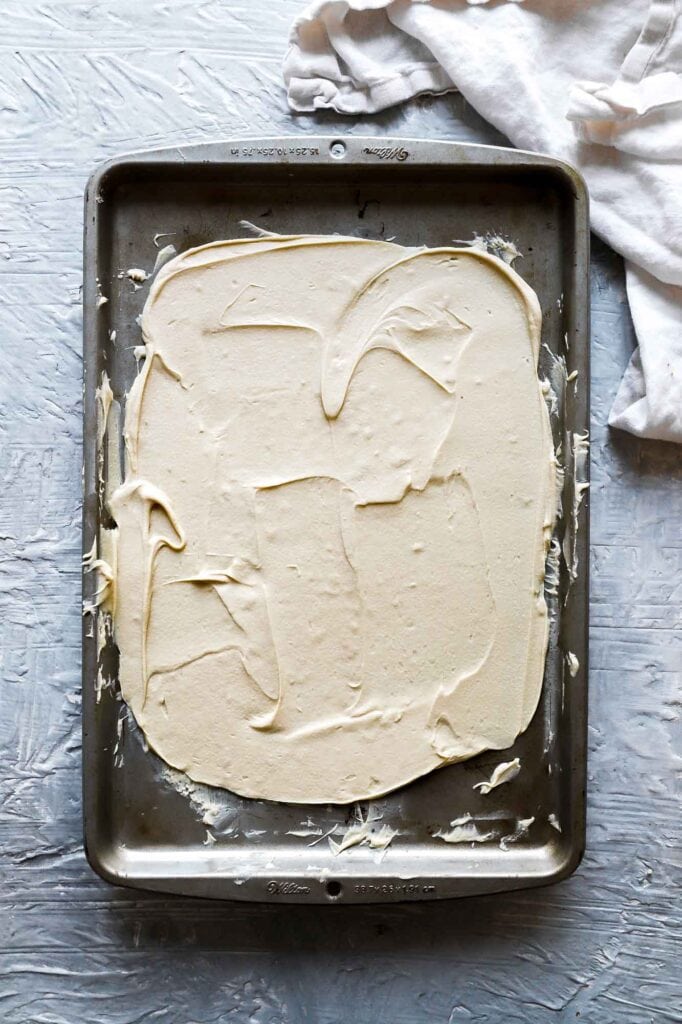 white chocolate chips halfway through baking, before respreading