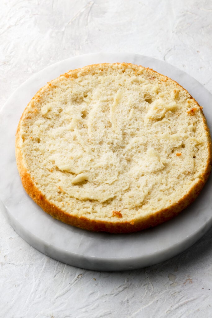 sliced angel food cake in half
