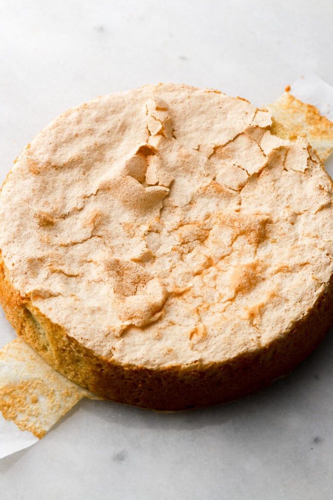 angel food cake baked in regular pan