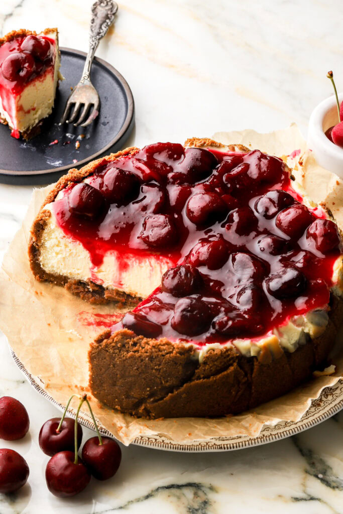 cherry cheesecake with biscoff crust