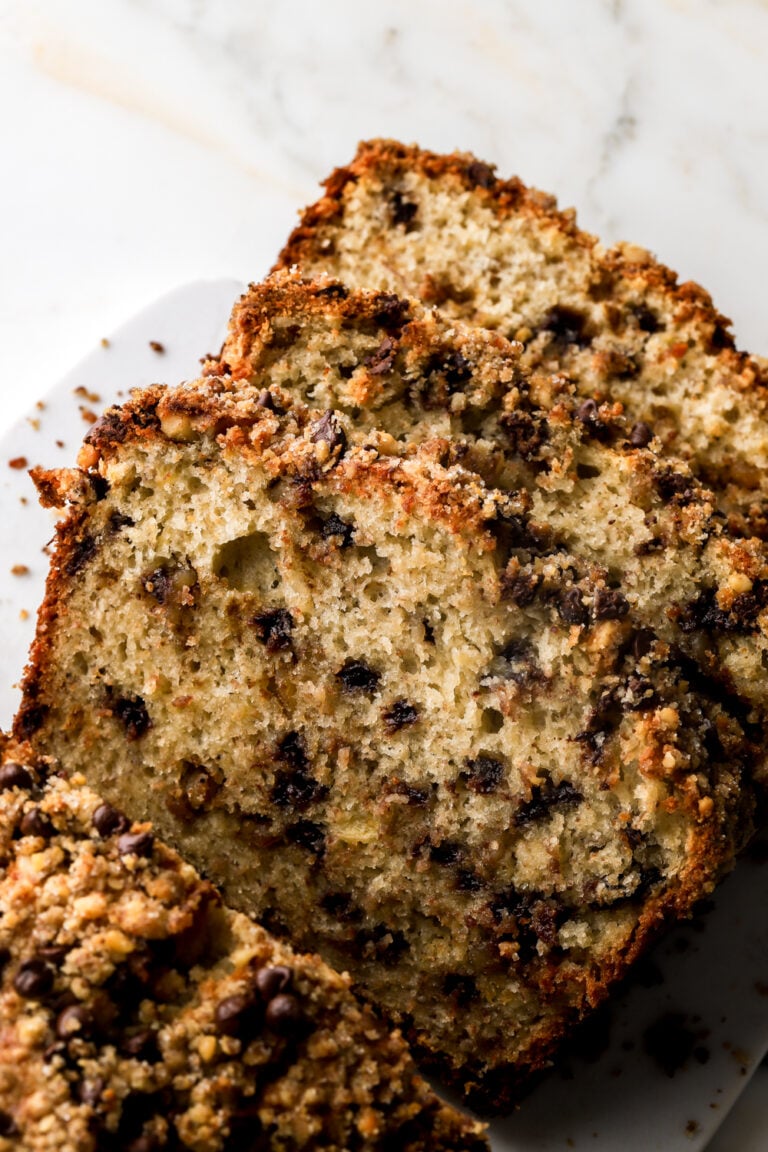 Slices of banana nut bread with chocolate chips