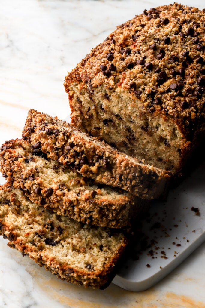 slices of chocolate chip banana nut bread