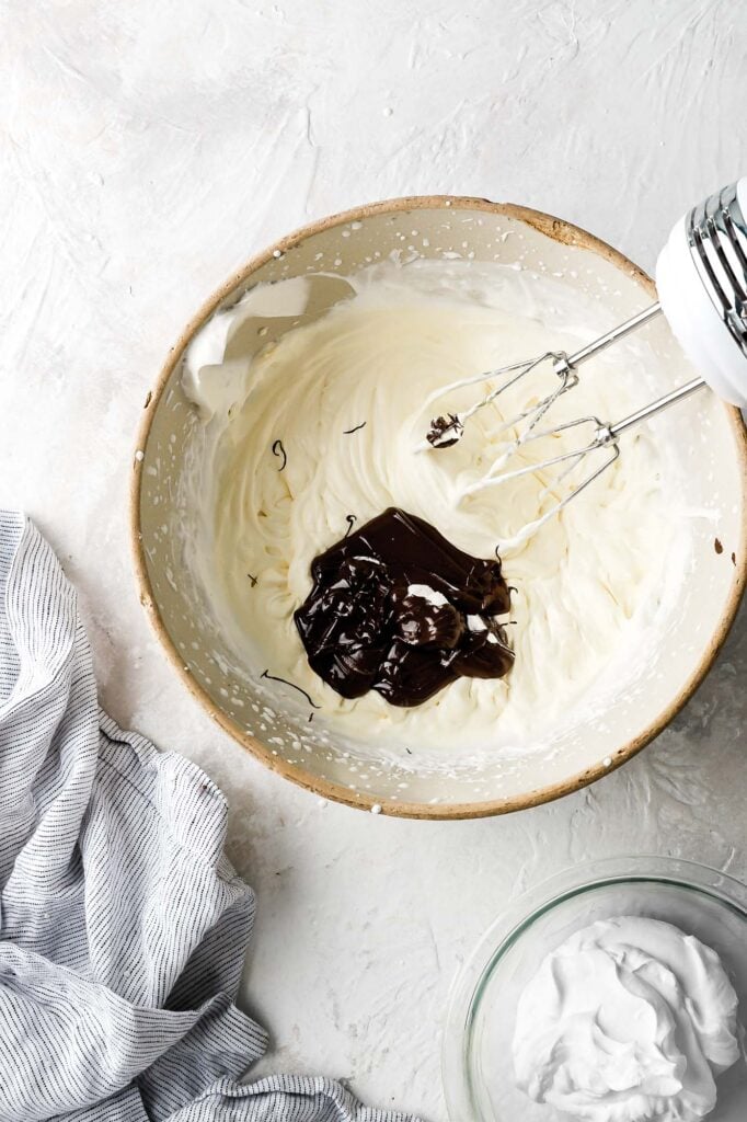 add cooled chocolate and mix