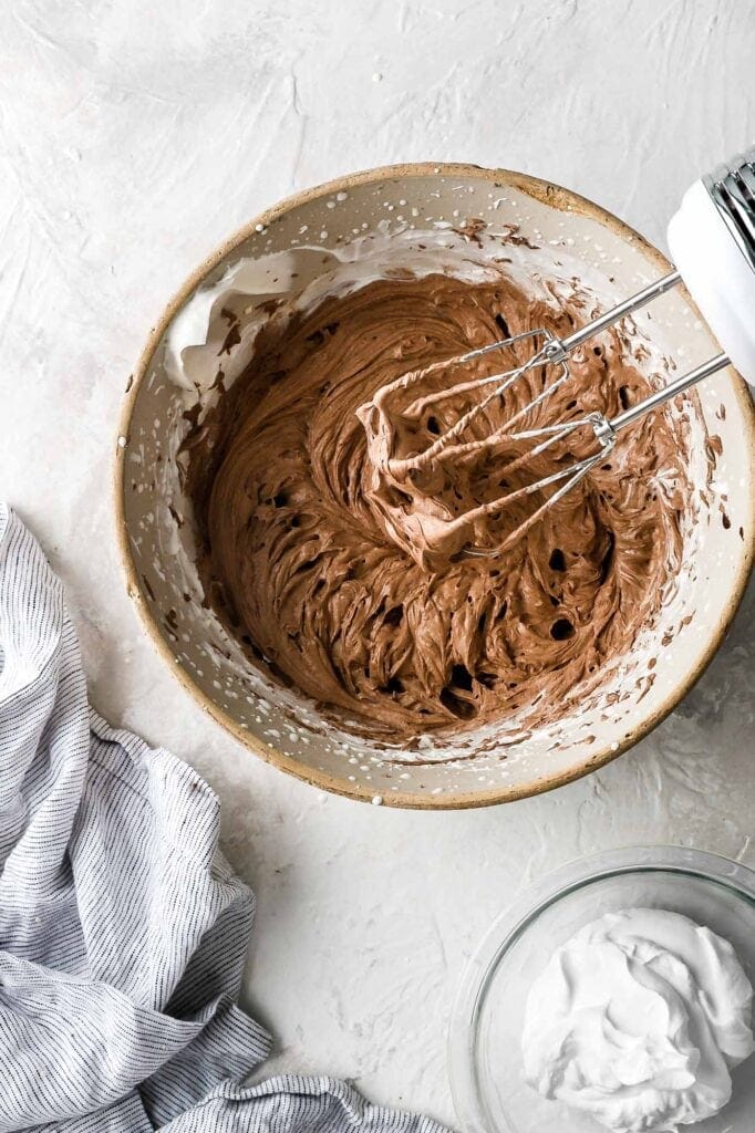 beat just until the chocolate is mixed in