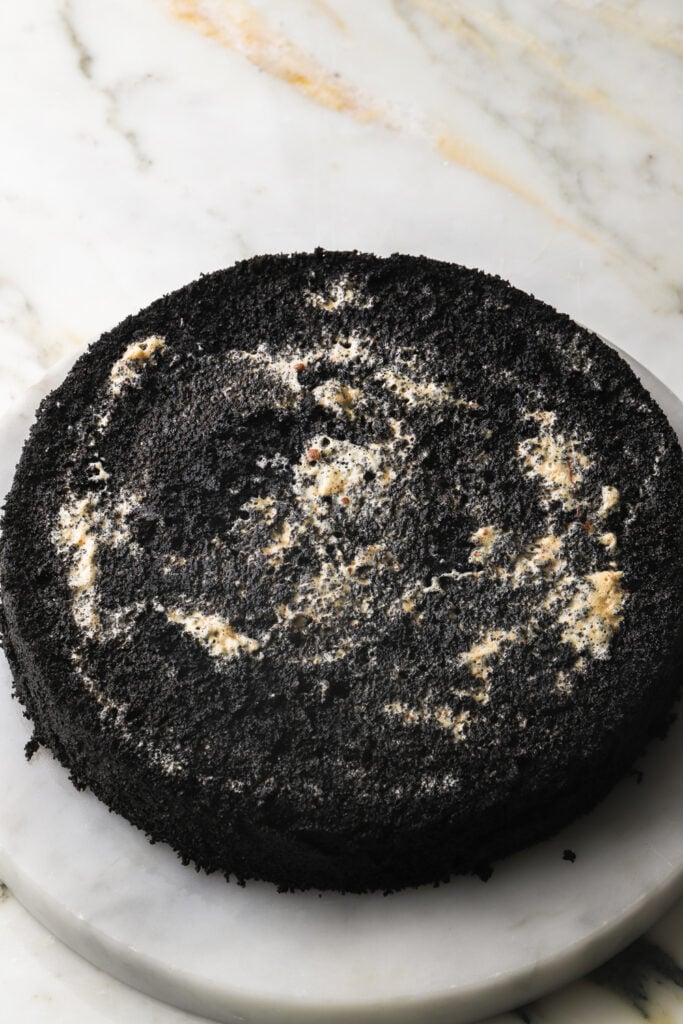 espresso soak on black cocoa cake