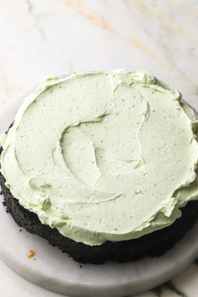 pistachio cream on top of cake
