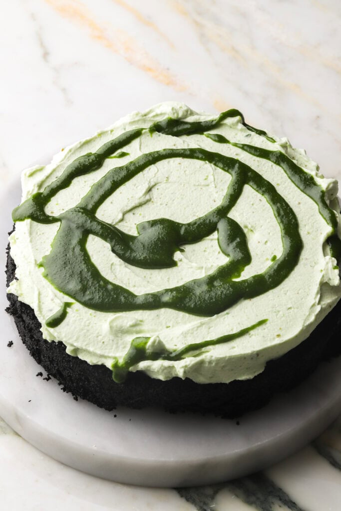 pistachio paste drizzled on top