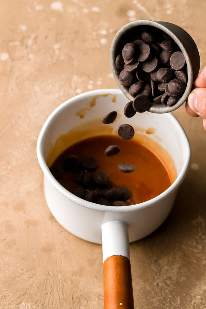 pour in the chocolate
